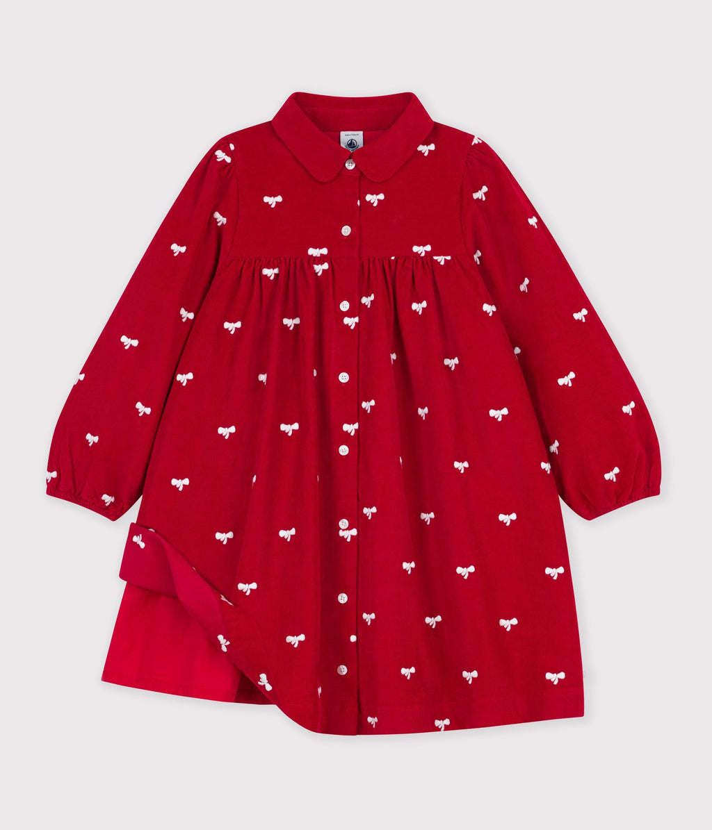 robe enfant en velours manches longue imprimee noeuds