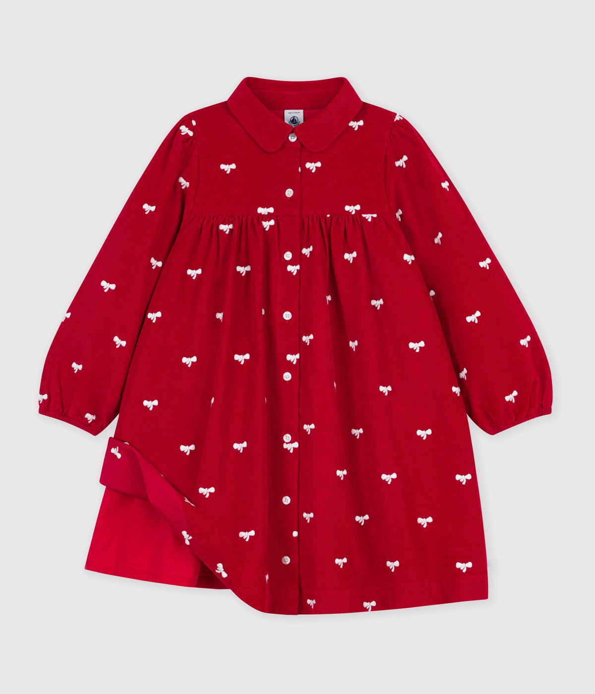 robe enfant en velours manches longue imprimee noeuds
