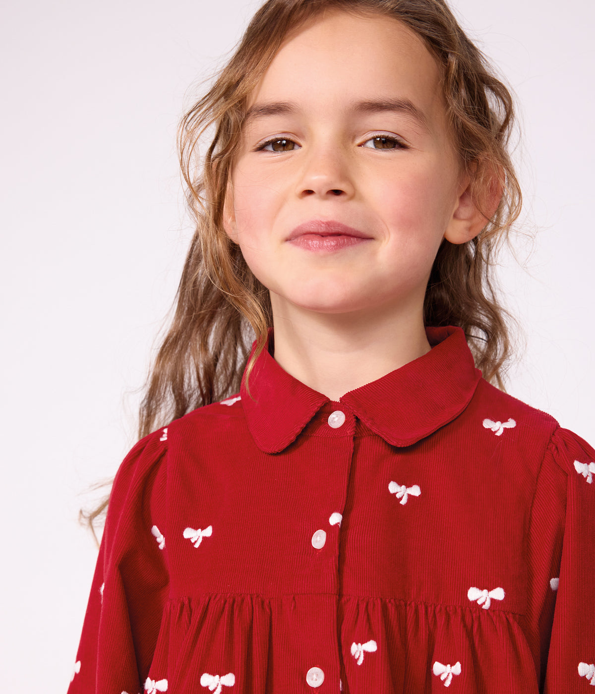 robe enfant en velours manches longue imprimee noeuds