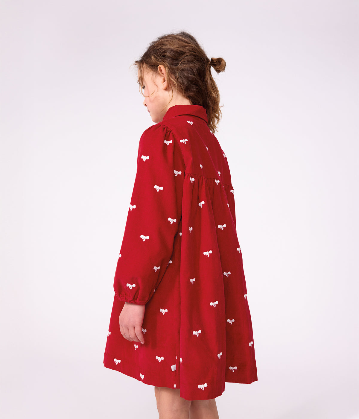 robe enfant en velours manches longue imprimee noeuds