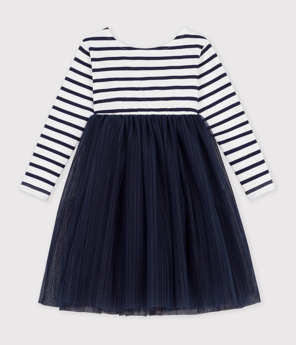 robe enfant en coton et tulle manches longues a rayures