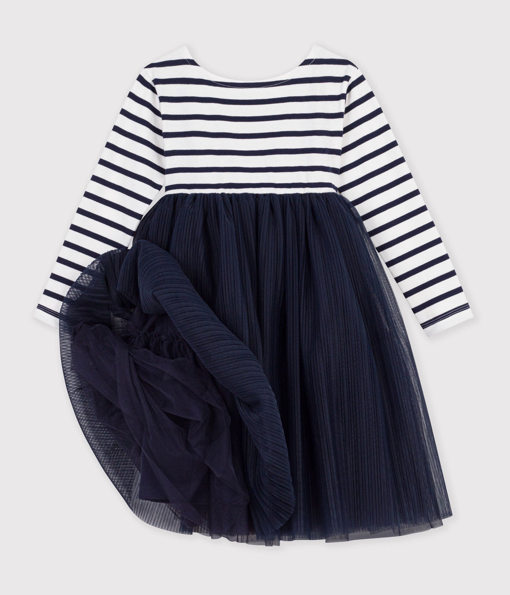 robe enfant en coton et tulle manches longues a rayures