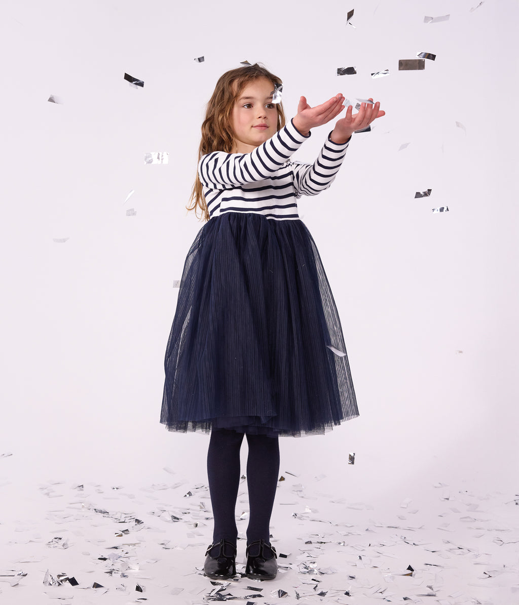 robe enfant en coton et tulle manches longues a rayures