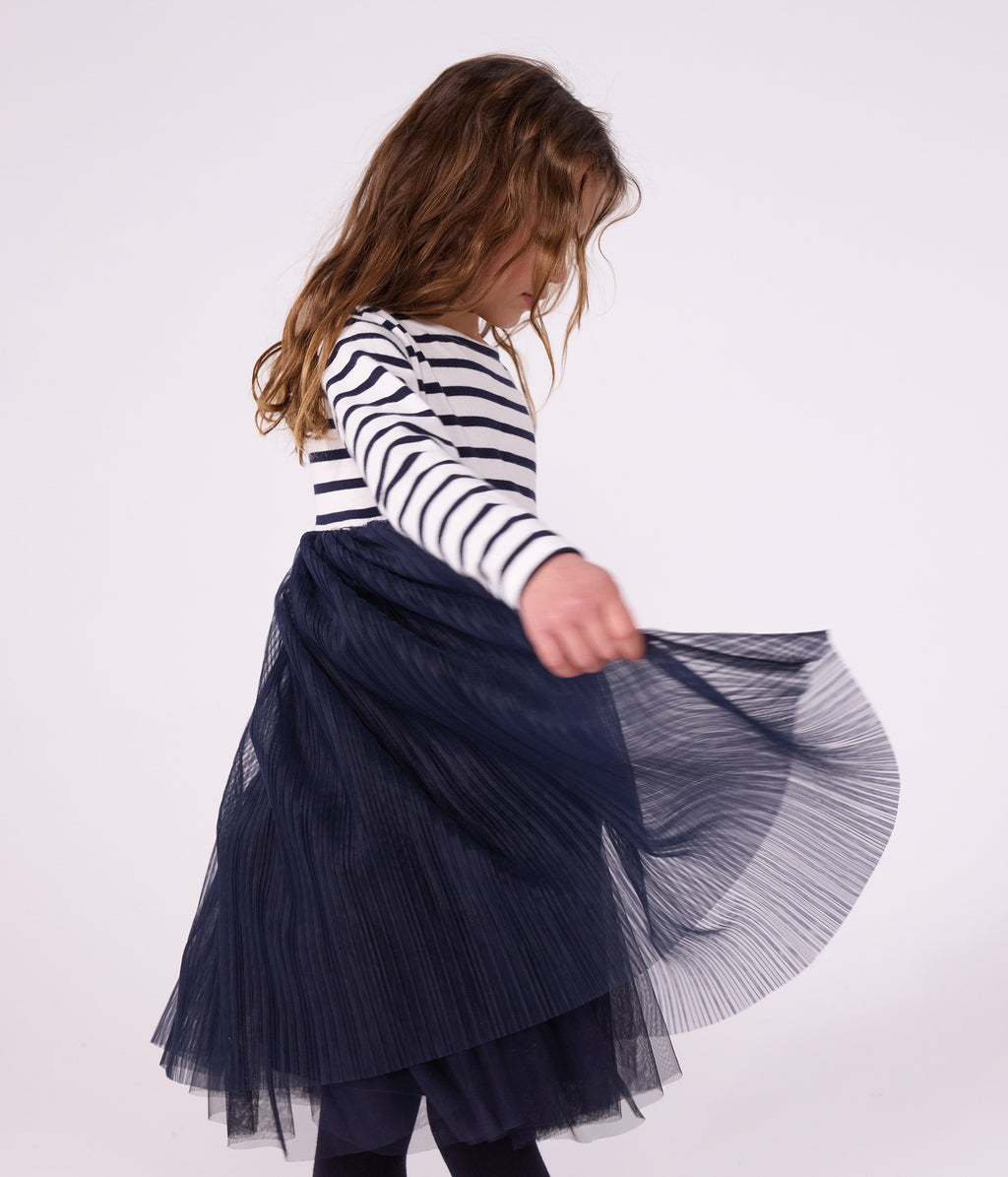 robe enfant en coton et tulle manches longues a rayures