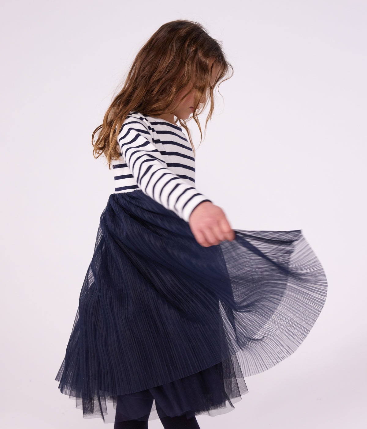 robe enfant en coton et tulle manches longues a rayures