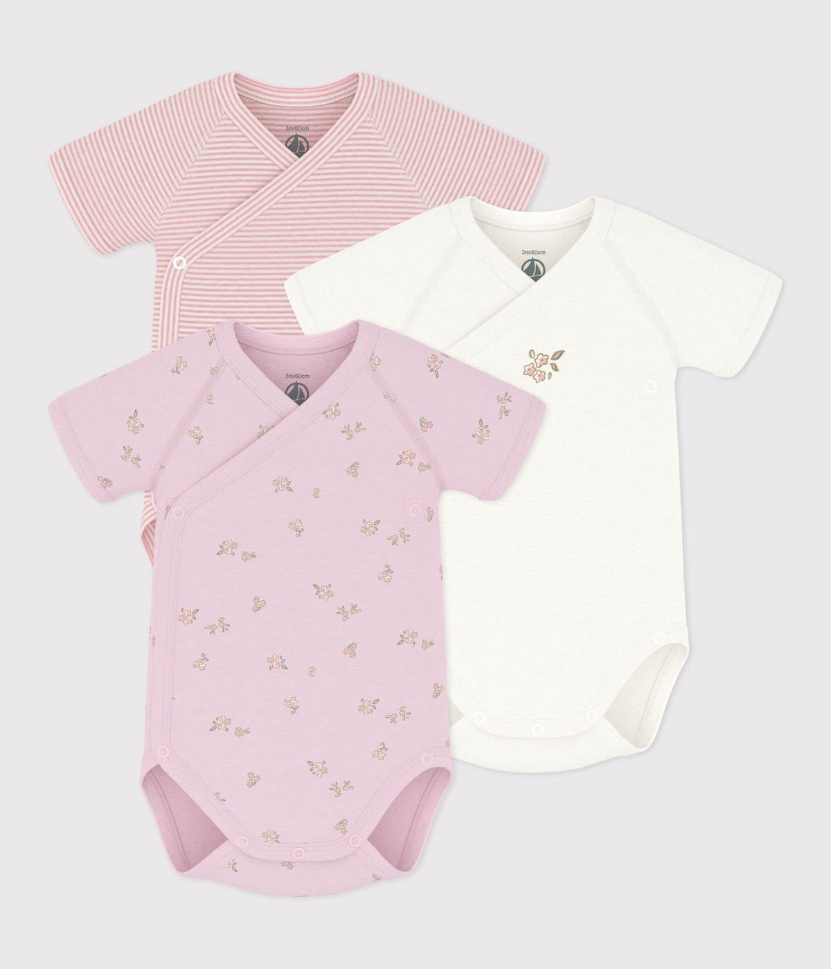 lot de bodies croises manches courtes en coton imprime bebe
