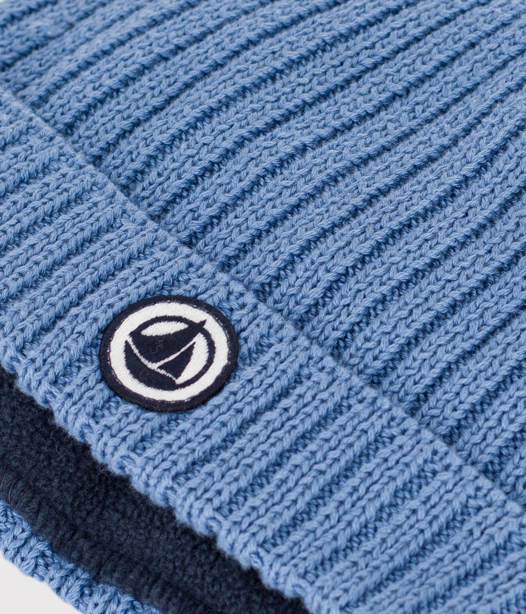 bonnet bebe en tricot double en polaire bleu