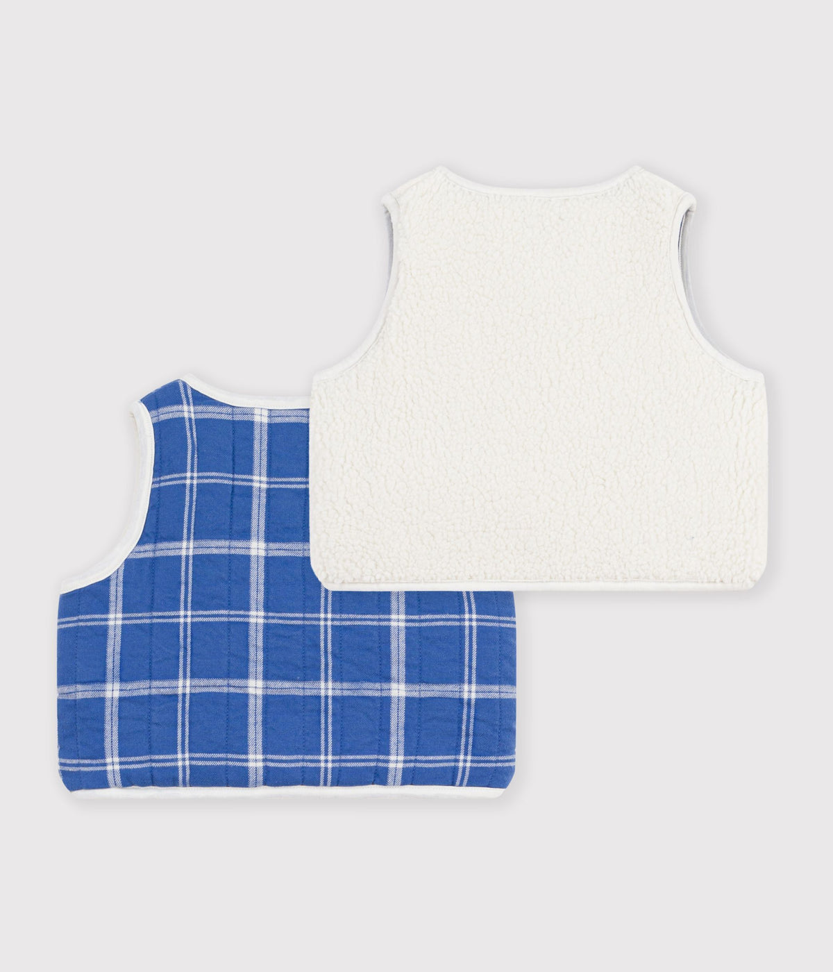 Sleeveless flannel and sherpa check baby gilet