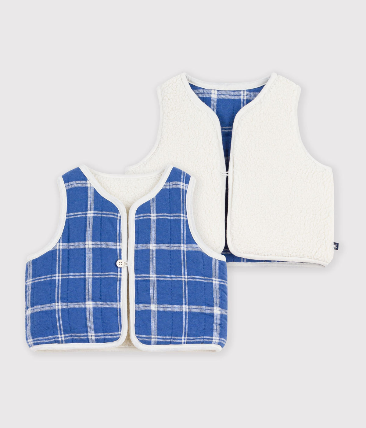 Sleeveless flannel and sherpa check baby gilet