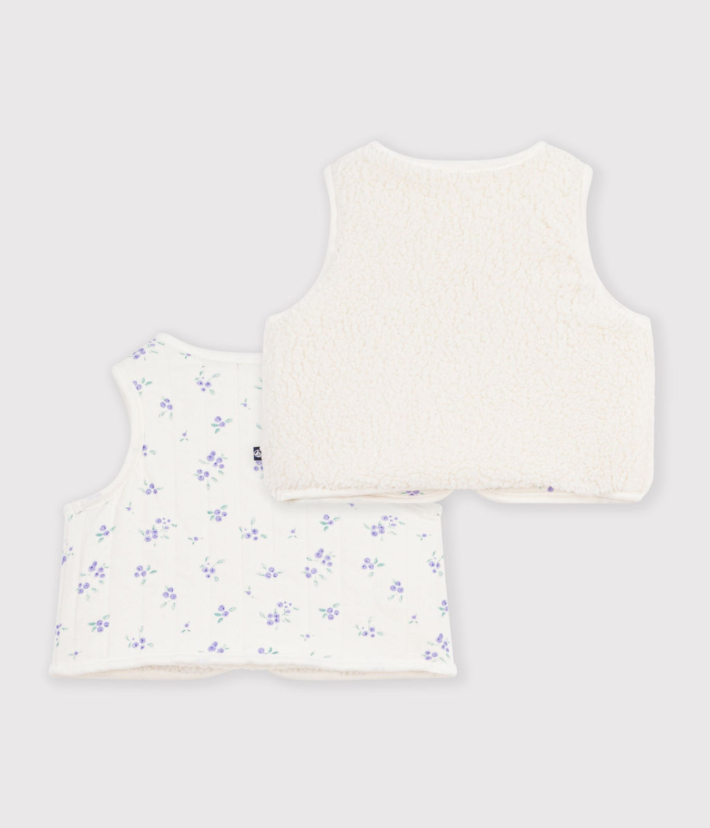 Gilet bébé en  coton et sherpa sans manches imprimé fleurs