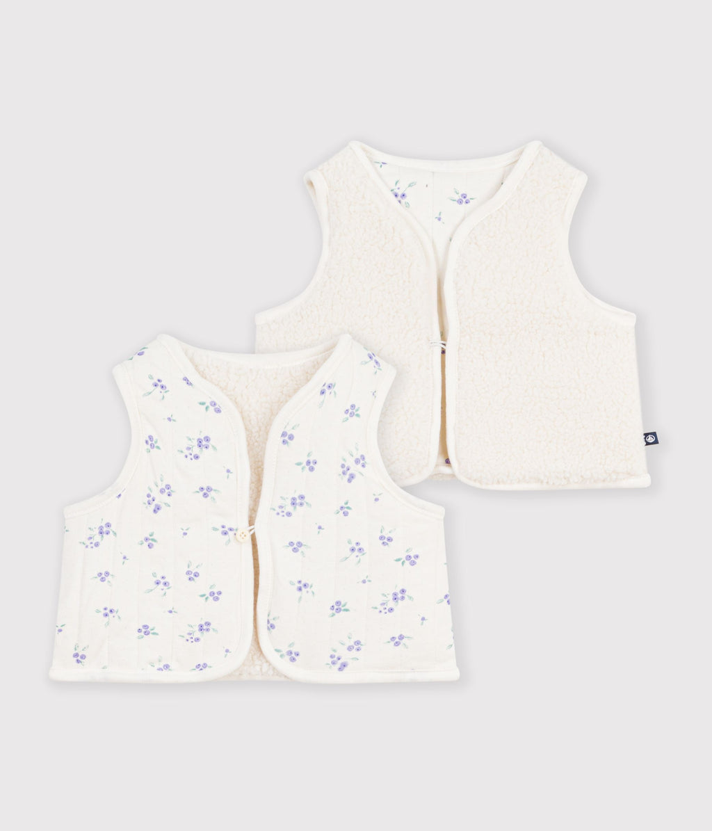 Gilet bébé en  coton et sherpa sans manches imprimé fleurs