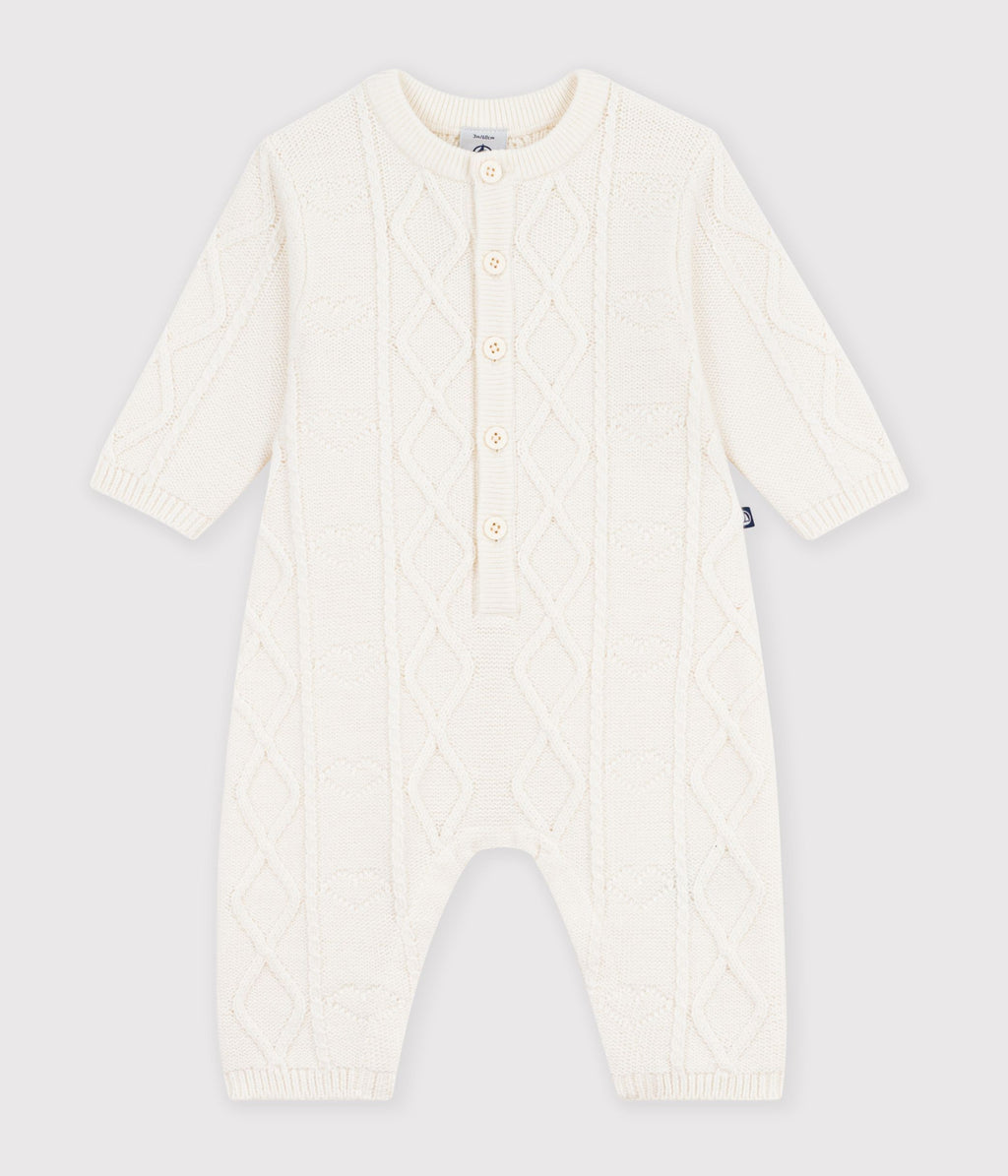 combinaison bebe en tricot laine et coton uni