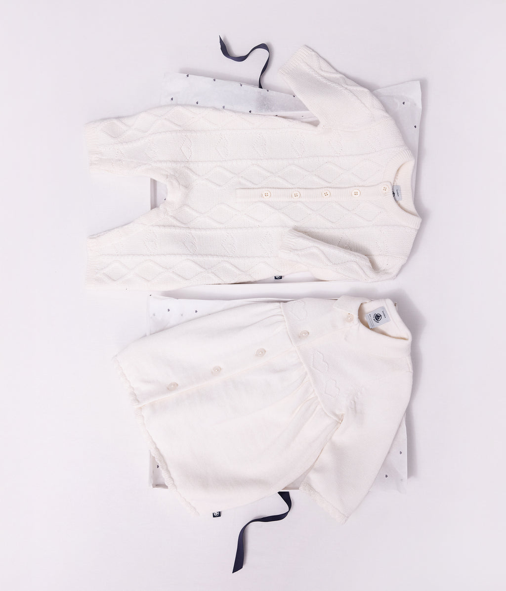 combinaison bebe en tricot laine et coton uni