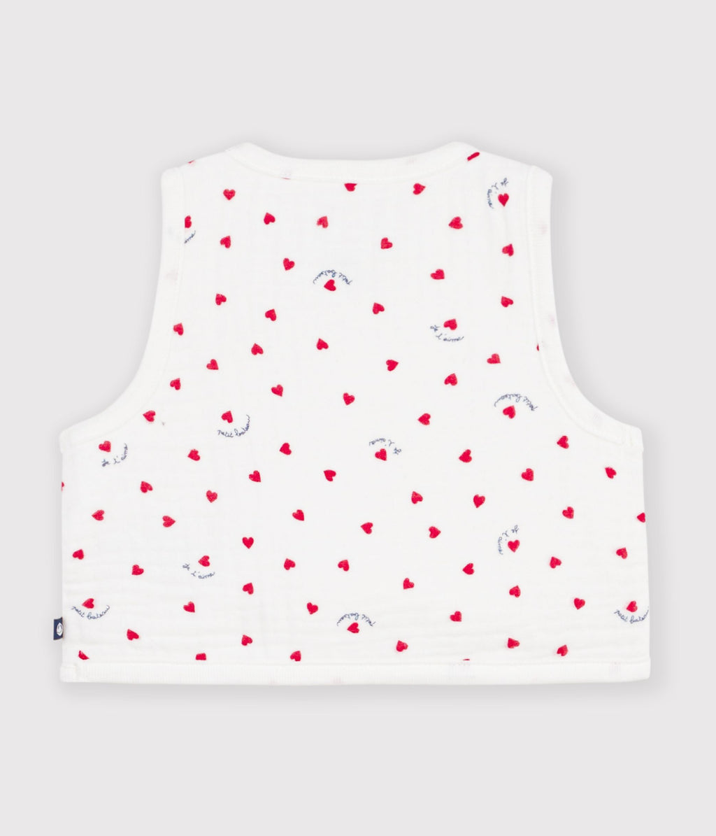 gilet bebe en gaze de coton sans manche imprime petit coeurs