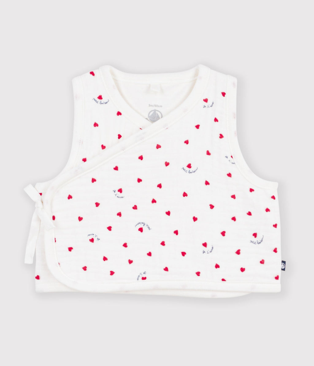 gilet bebe en gaze de coton sans manche imprime petit coeurs