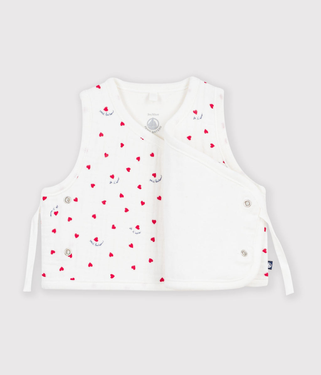 gilet bebe en gaze de coton sans manche imprime petit coeurs