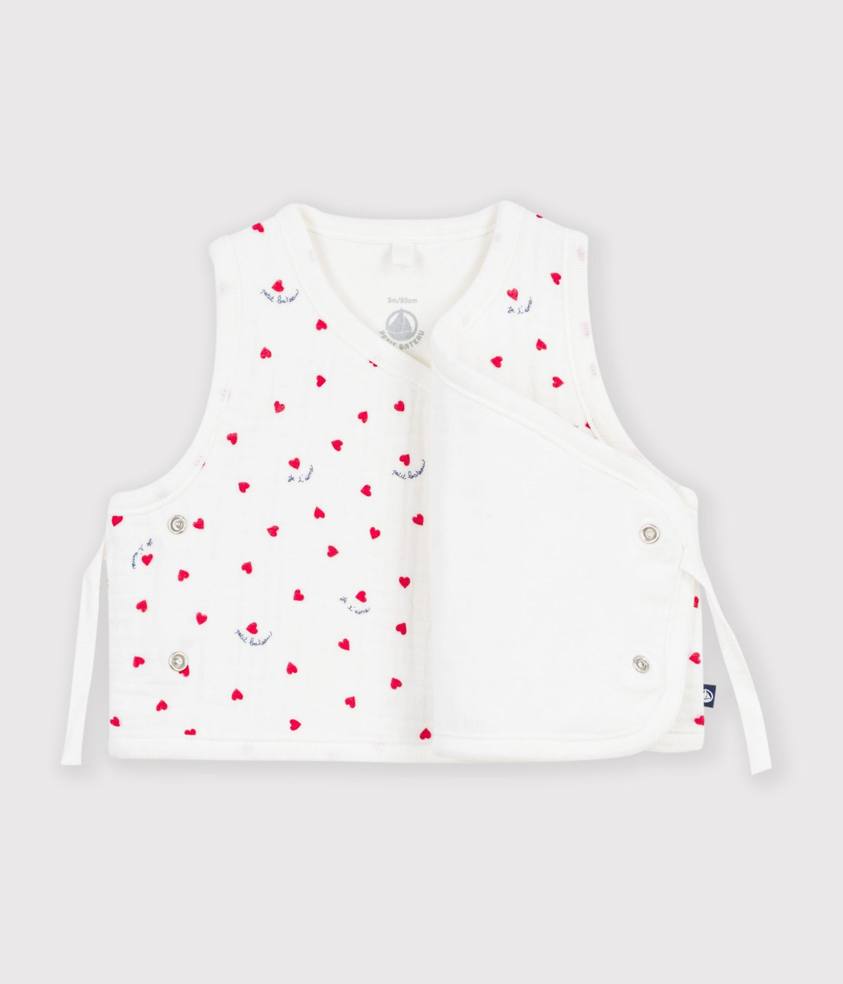 gilet bebe en gaze de coton sans manche imprime petit coeurs