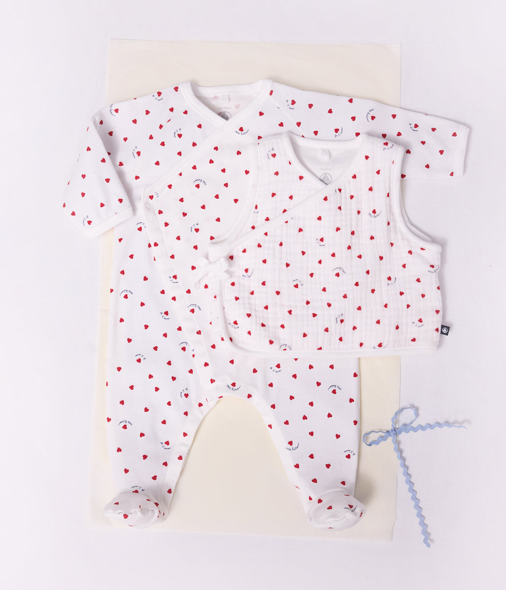 gilet bebe en gaze de coton sans manche imprime petit coeurs