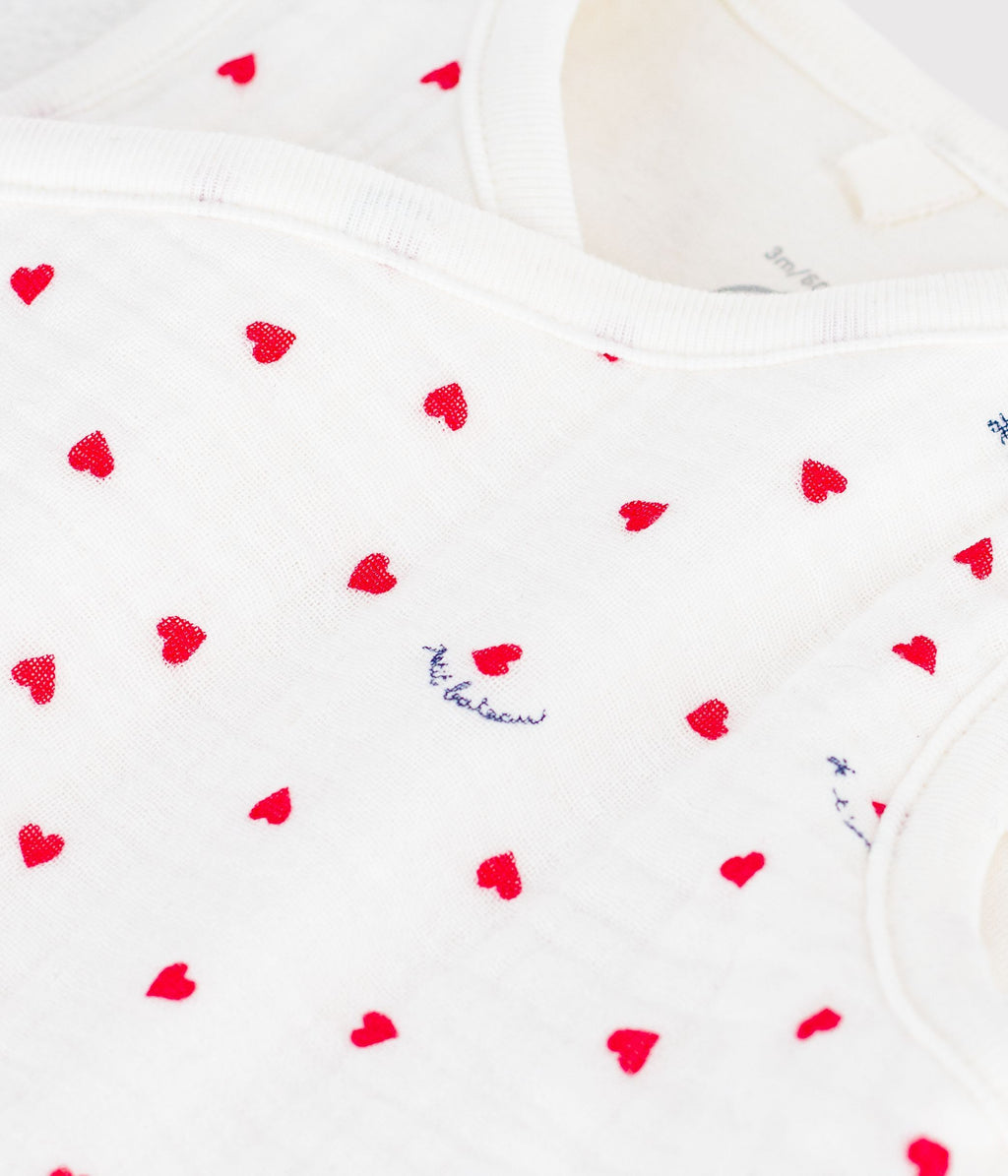 gilet bebe en gaze de coton sans manche imprime petit coeurs