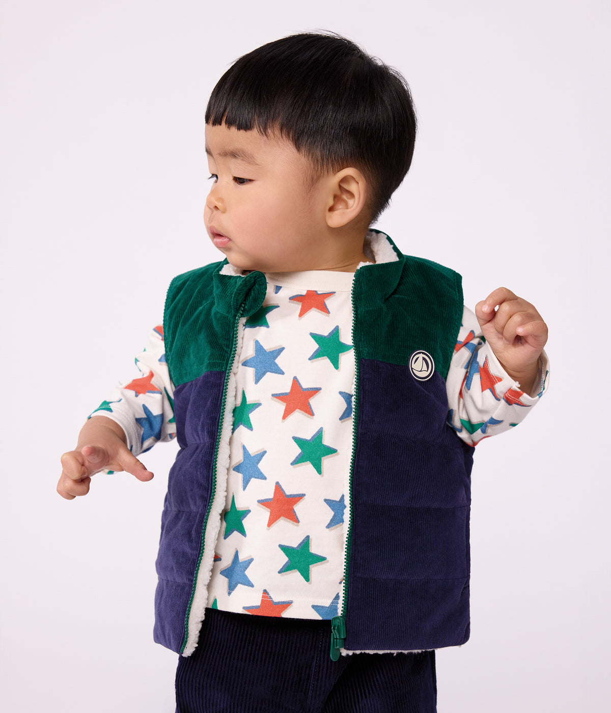 doudoune bebe sans manches en velours reversible sherpa