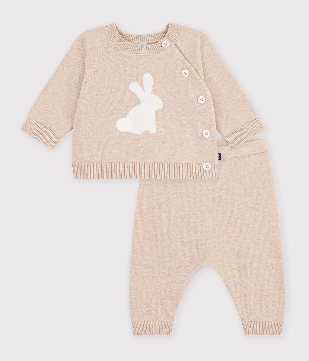 ensemble bebe en tricot a motif beige