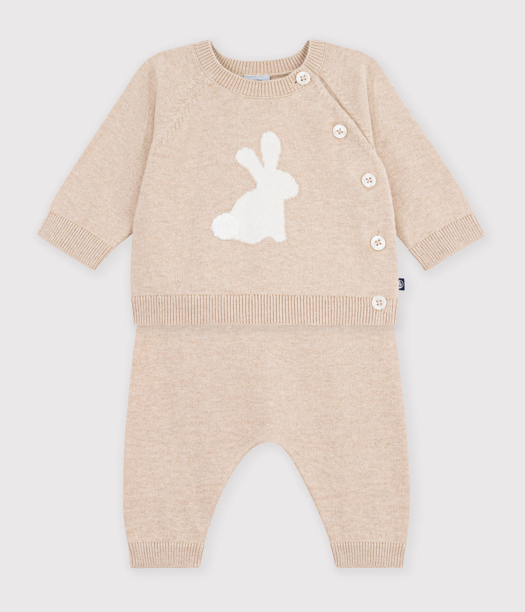 ensemble bebe en tricot a motif beige
