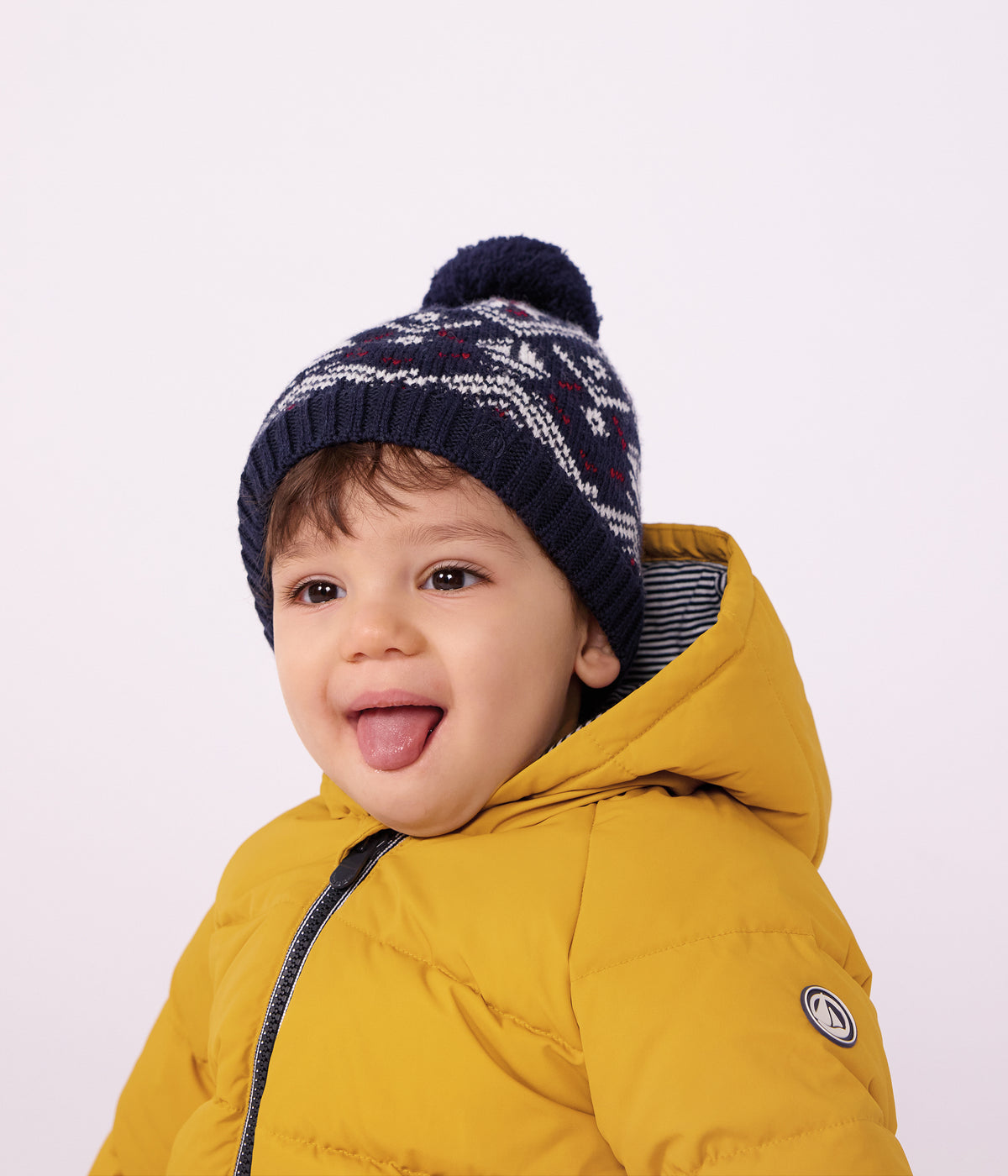 bonnet bebe jacquard en laine et coton double polaire
