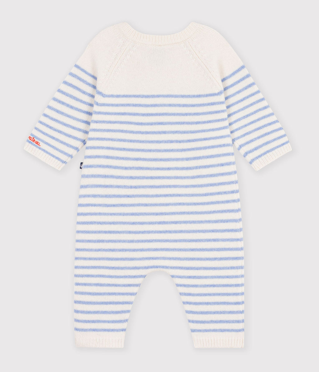 combinaison bebe en tricot laine et coton a rayures