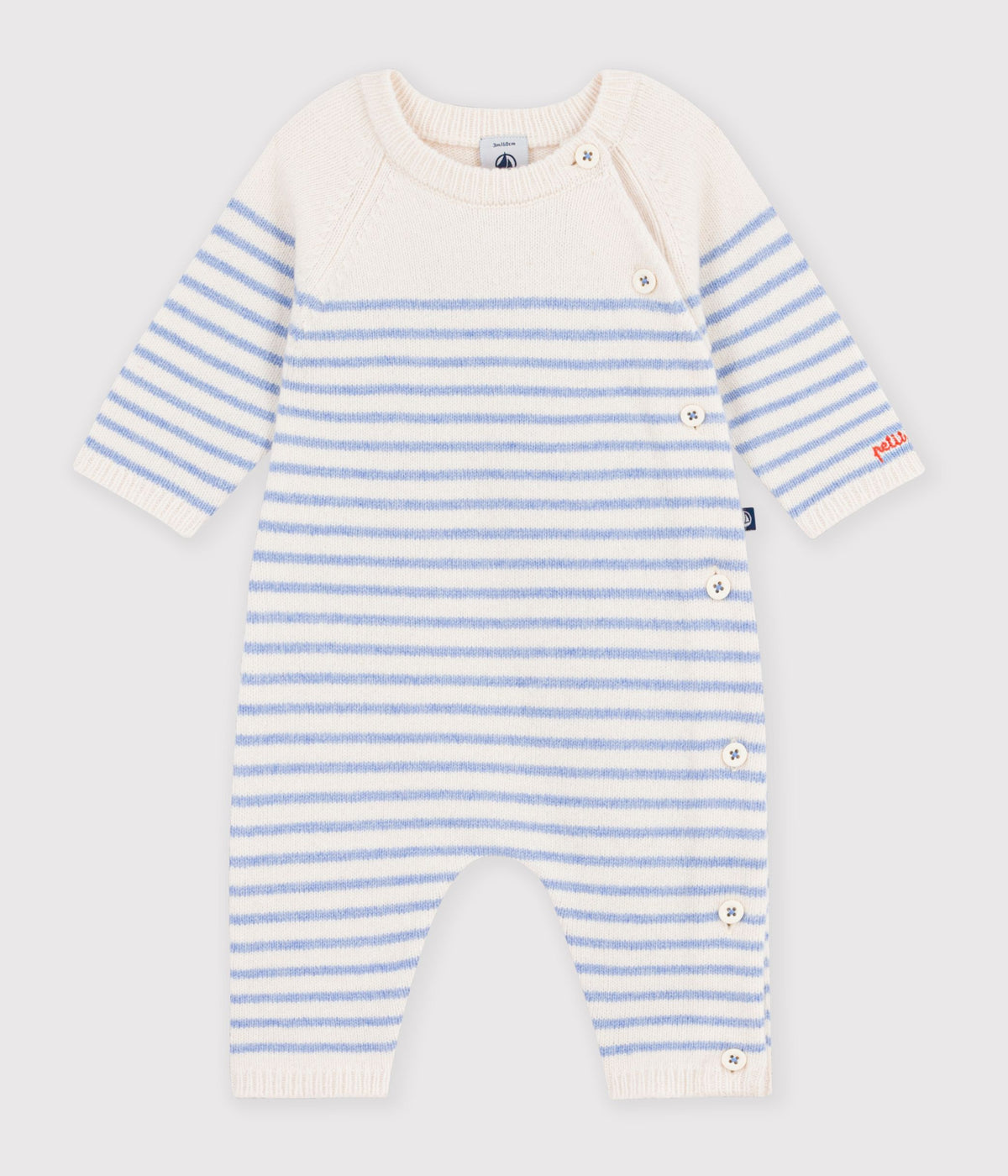 combinaison bebe en tricot laine et coton a rayures