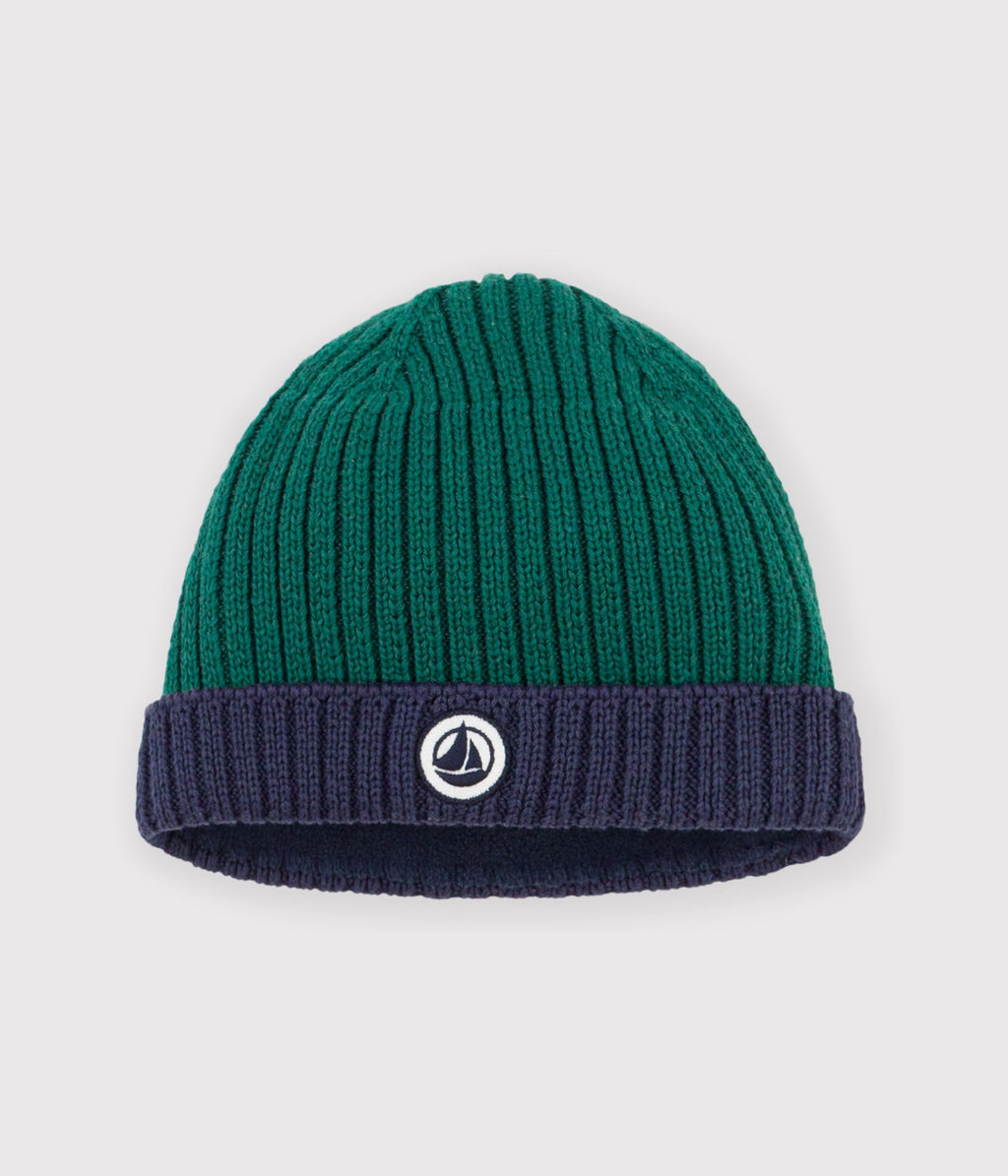bonnet bebe en tricot bicolore double polaire