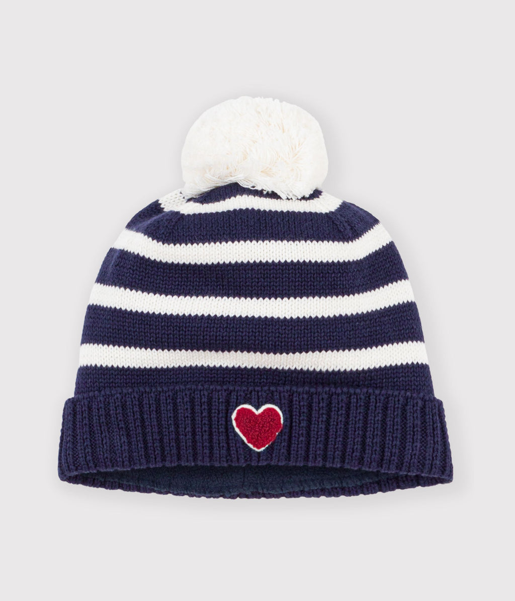 bonnet bebe a rayures en tricot double polaire