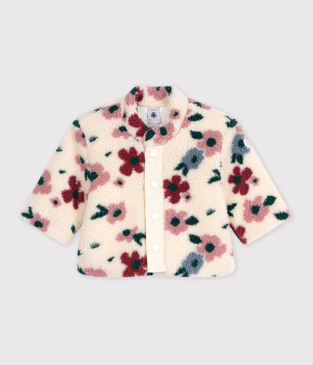 manteau bebe ouatine en sherpa imprimee fleurs