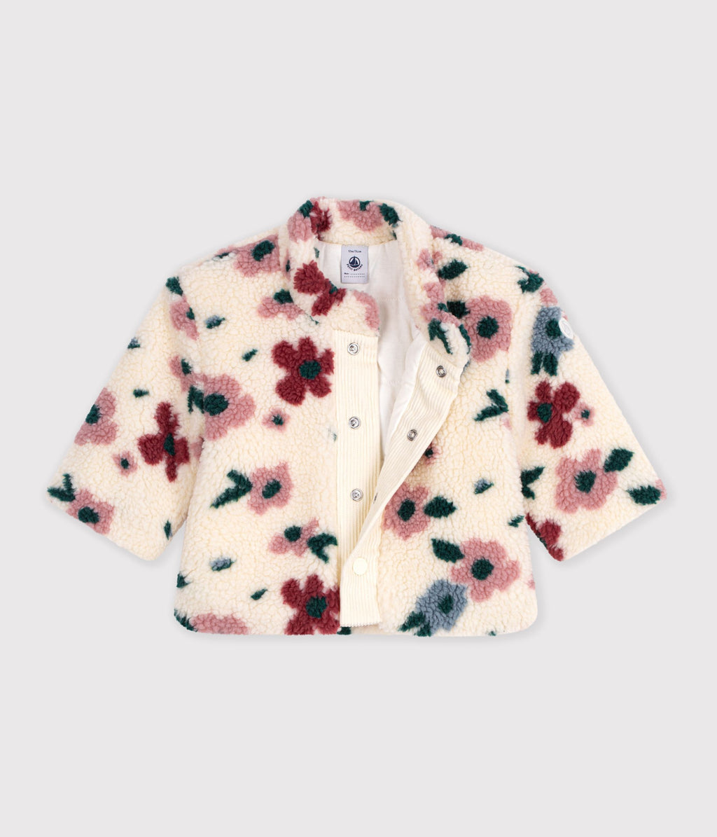 manteau bebe ouatine en sherpa imprimee fleurs