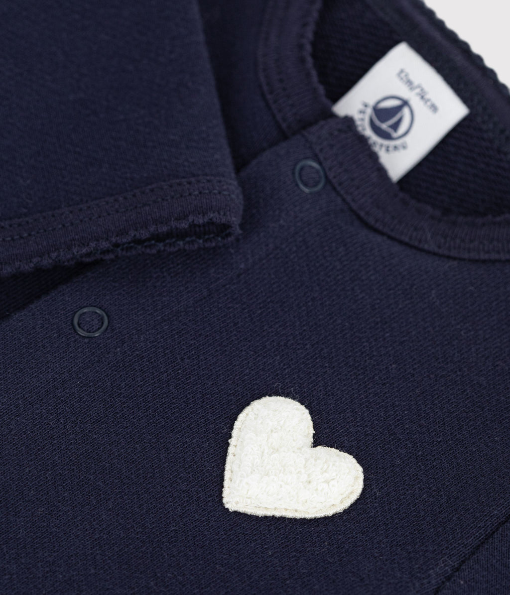 cardigan bebe en coton uni et badge coeur bleu marine