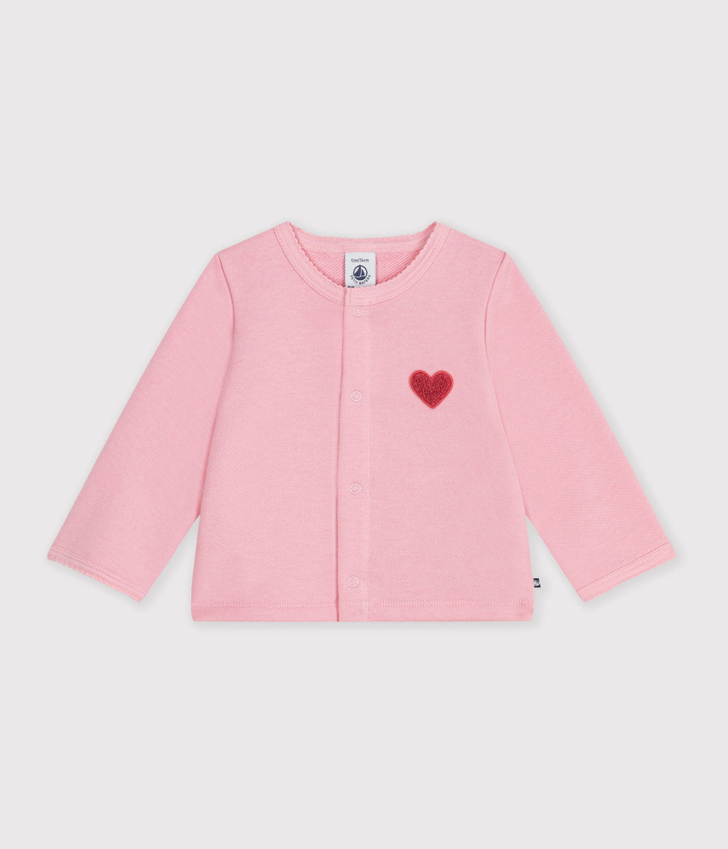 cardigan bebe en coton uni et badge coeur
