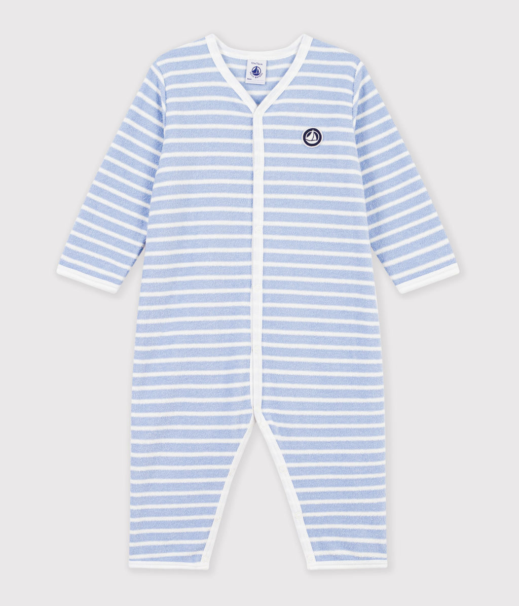 pyjama bebe en coton eponge sans pieds a rayures