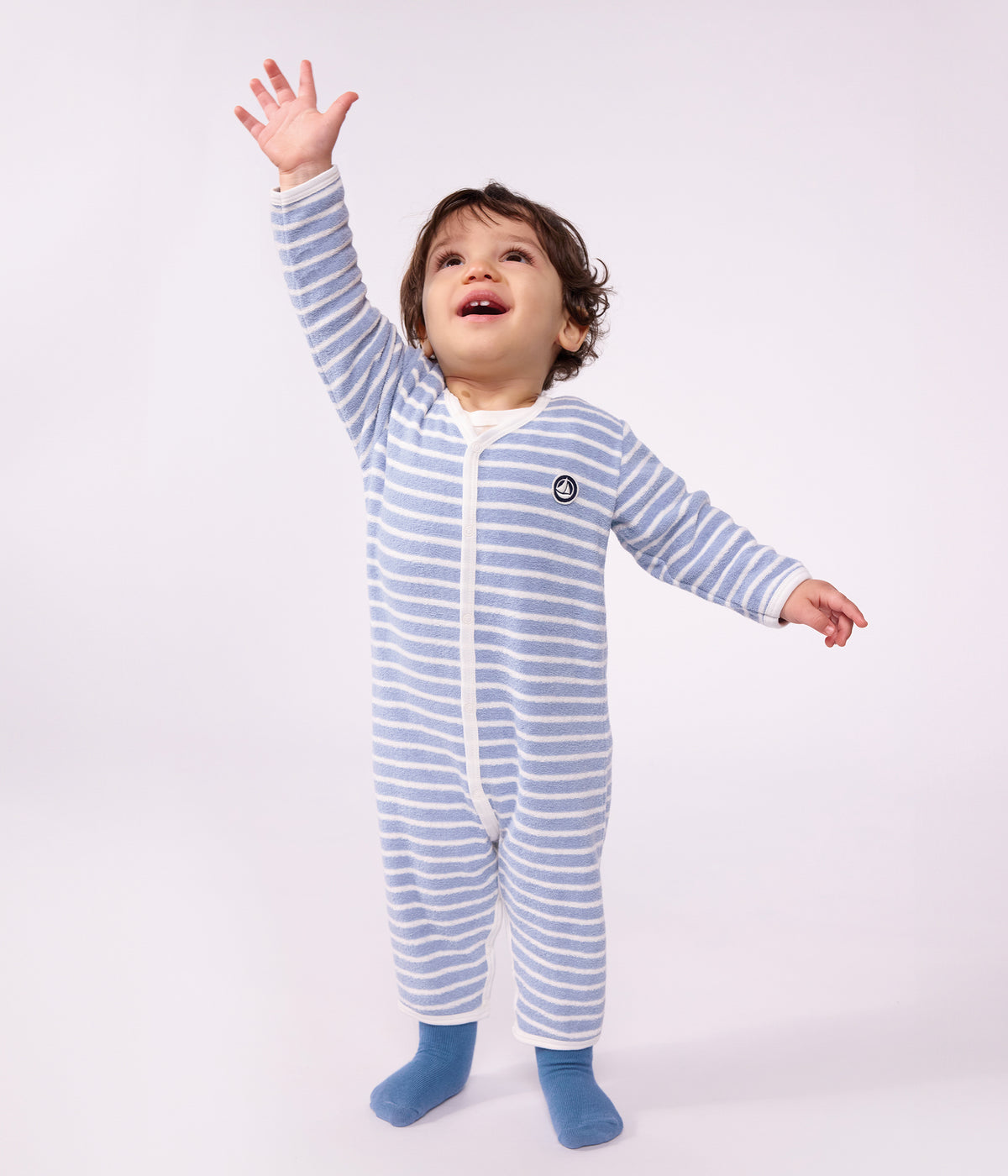 pyjama bebe en coton eponge sans pieds a rayures