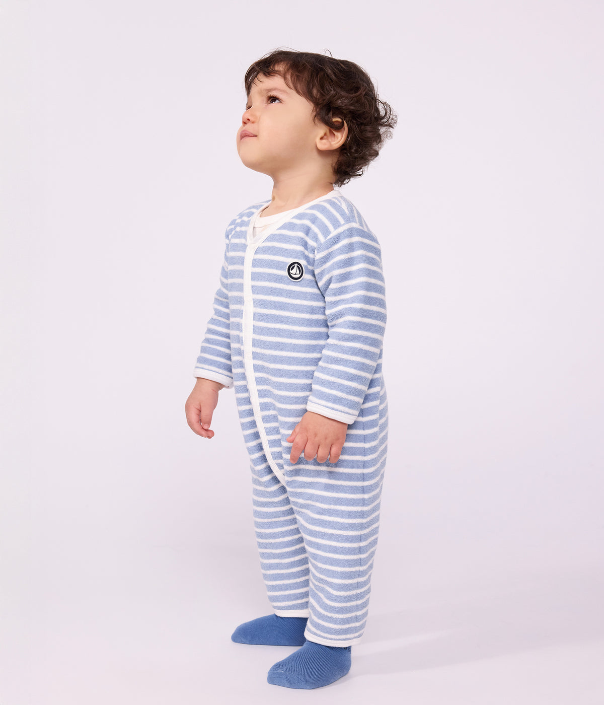 pyjama bebe en coton eponge sans pieds a rayures
