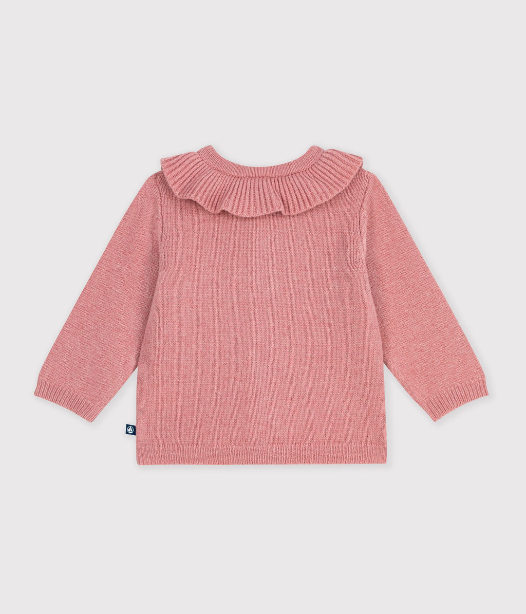 cardigan bebe en tricot laine et coton uni a col