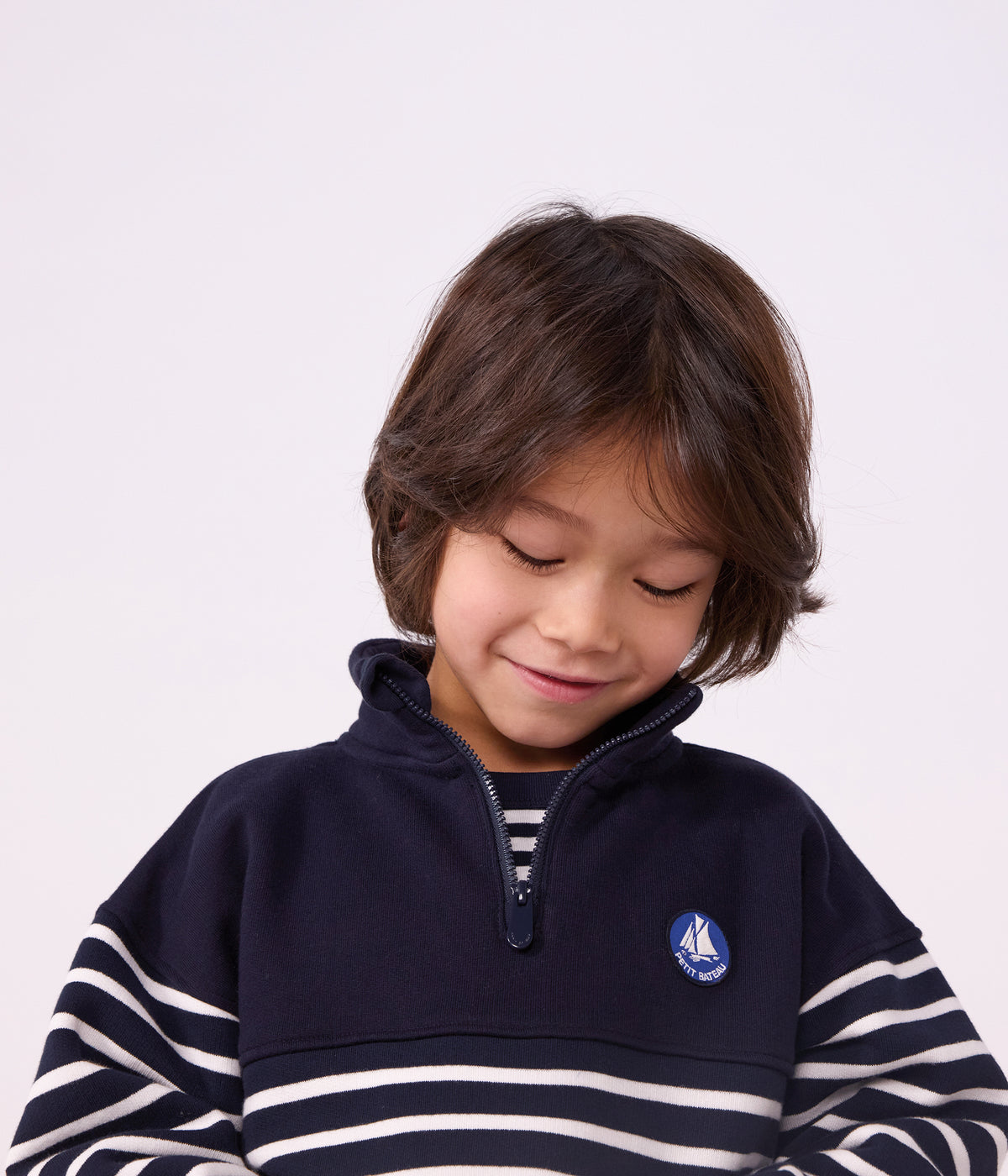 sweatshirt col camionneur enfant en coton a rayures