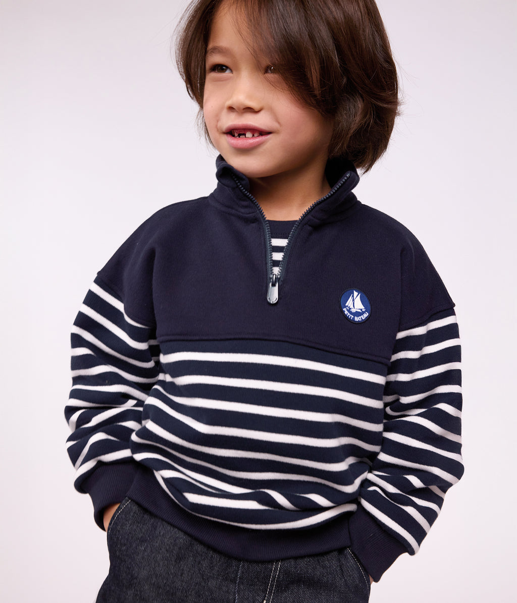 sweatshirt col camionneur enfant en coton a rayures