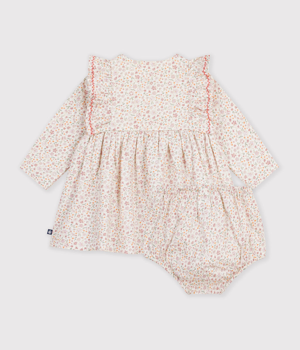 robe bebe en coton imprime a fleurs ecru