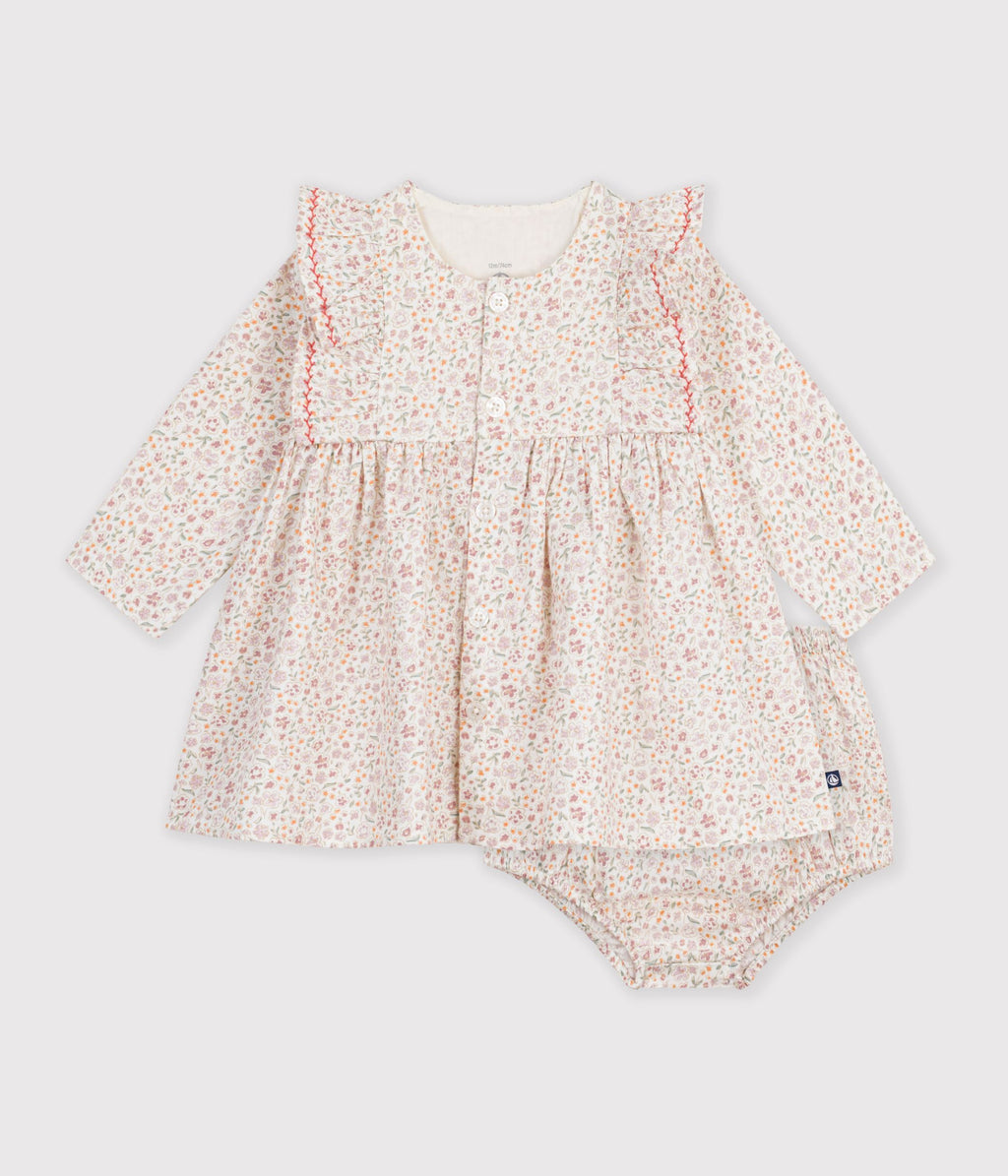 robe bebe en coton imprime a fleurs ecru