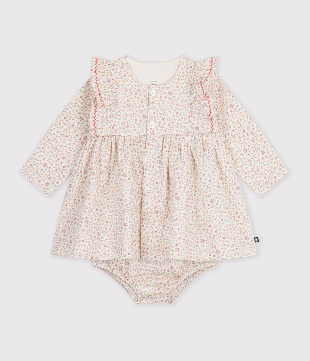 robe bebe en coton imprime a fleurs ecru
