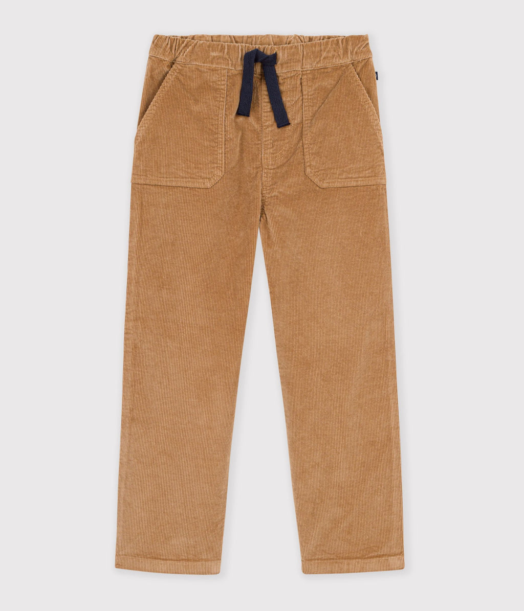 pantalon droit enfant en velours beige fonce