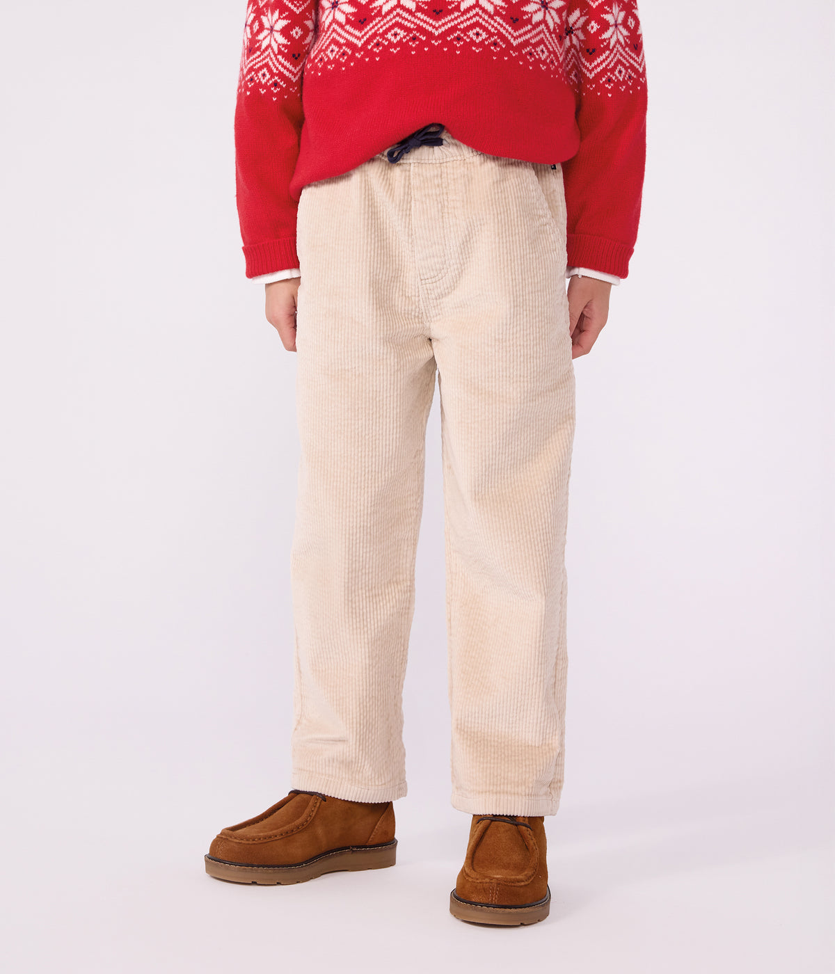 pantalon droit enfant en velours beige clair