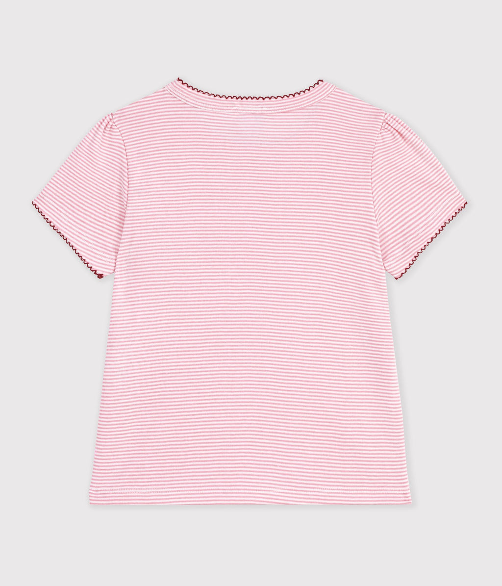 tee shirt enfant manches courtes a rayures rose