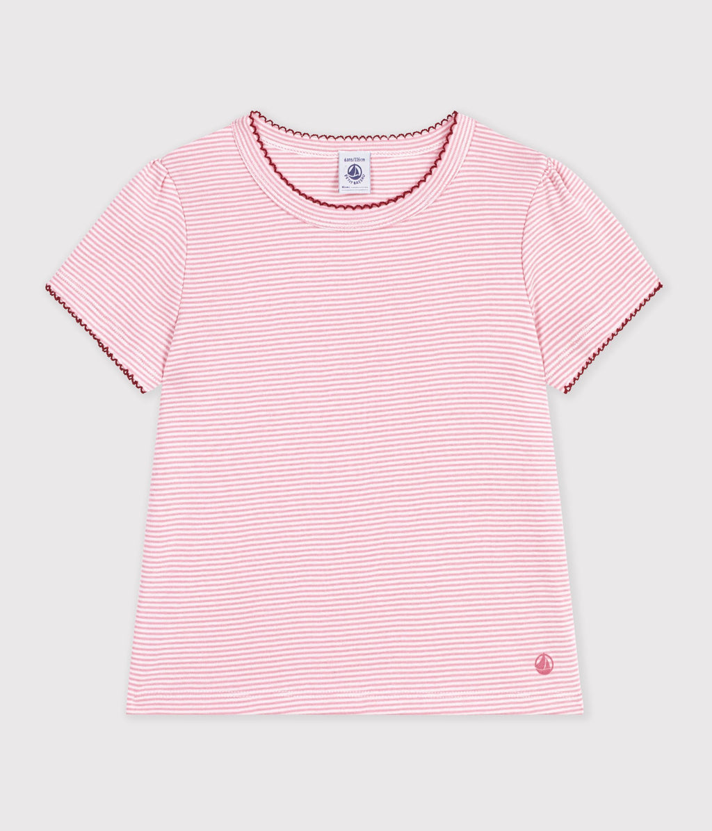 tee shirt enfant manches courtes a rayures rose