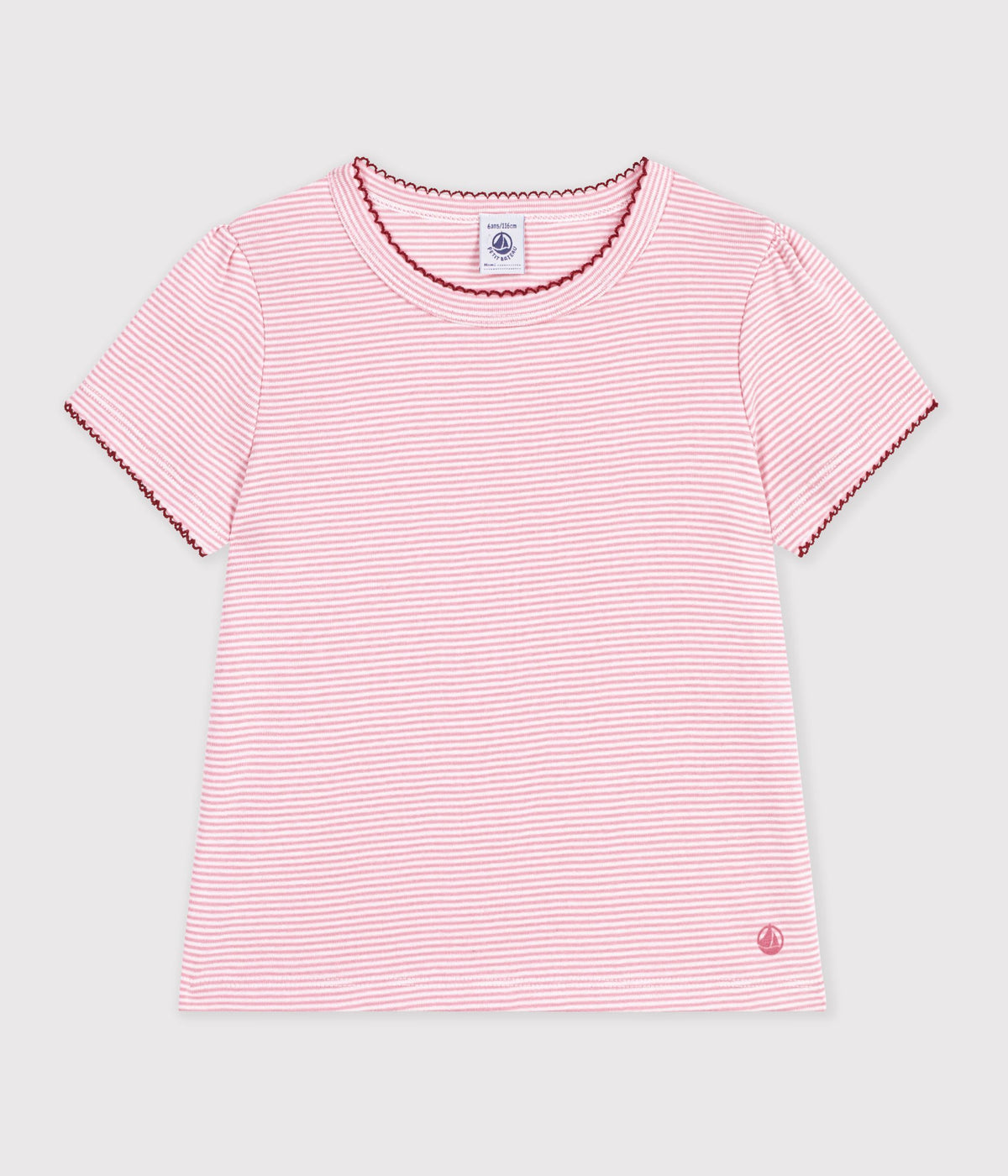 tee shirt enfant manches courtes a rayures rose