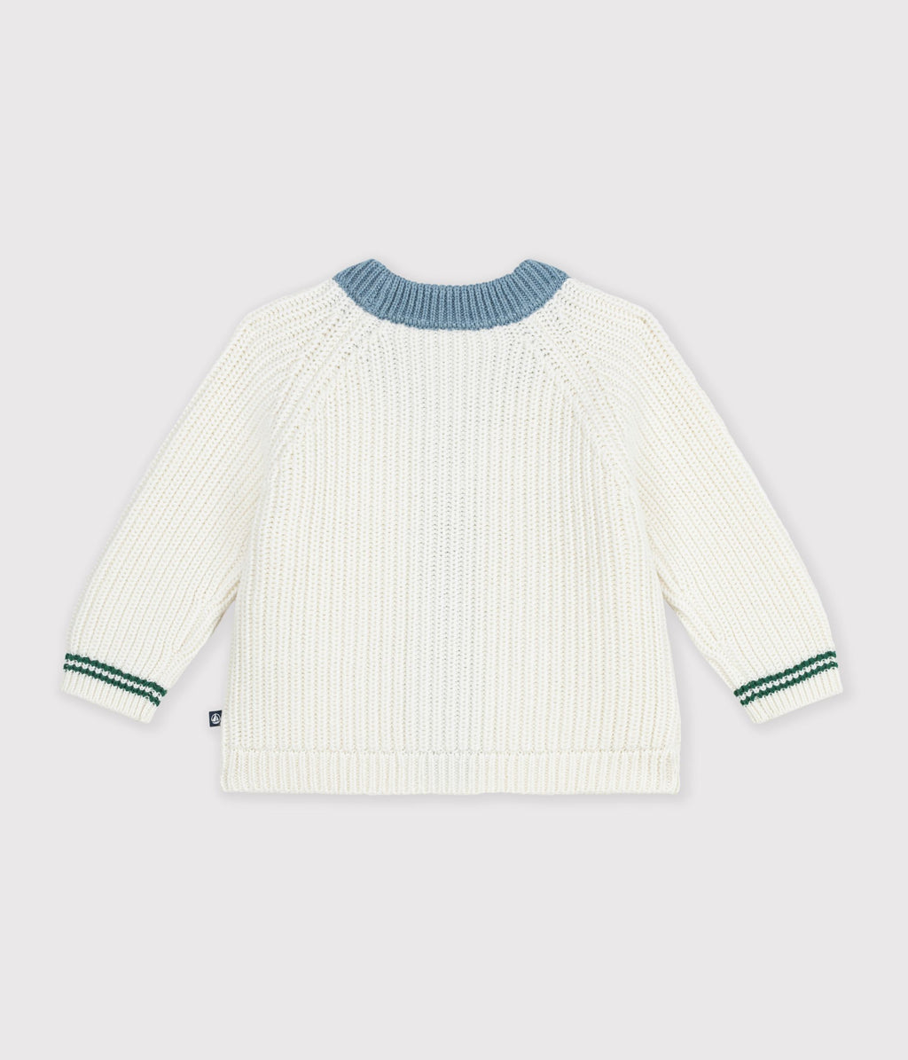 cardigan bebe en tricot laine et coton a details contrastes